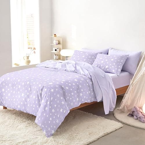 Wake In Cloud - Star Bedding Set for Boys Girls, Cute Stars Polka Dot, Soft Lightweight Comforter Set with Sheets, 5 Pieces Kids Bed in a Bag, Light Purple, Twin Size thumbnail 2