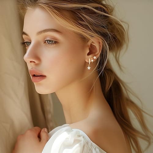 Angelady Gold Hoop Earrings Set for Women, Dainty 14K Gold Plated Flower Moon Cross Dangle Earrings, Hypoallergenic Huggie Hoop Earring Stacks, Stud Earrings for Women Trendy Jewelry Gift thumbnail 2