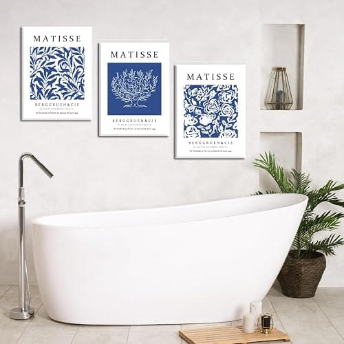 Marllifenney Blue Matisse Wall Art Framed Set of 3 Abstract Navy Blue Posters Minimalist Flower Market Canvas Prints Modern Aesthetic Decor Artwork Painting Picture for Living Room Bedroom 12x16in thumbnail 3