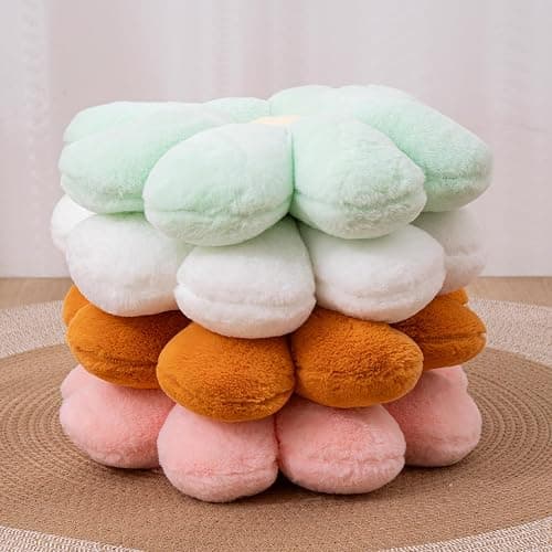 JZNEXD 2 Pcs Flower Pillow Set for Teen Girls Bedroom Preppy Room Decor | Pink White Set,15 Inch, Faux Plush,Soft and Fluffy, Daisy Shaped, Aesthetic Cute Decorative Throw Pillows for Bed Couch Chair thumbnail 5