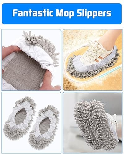 WellMall 8 Pcs Mop Slippers Socks Floor Cleaning,Microfiber Shoe Covers dust Washable Reusable for Woman Man House Kitchen (Grey) - Gray thumbnail 2
