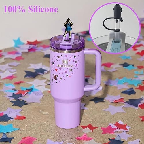 Amreich Olivia Singer Straw Toppers 10mm Silicone Straw Cover Caps | 6PCs Olivia Merch 0.4in Straws Accessories Compatible with Stanley 2.0 30 40 Oz Tumblers Gifts for Fans Women Girls thumbnail 5