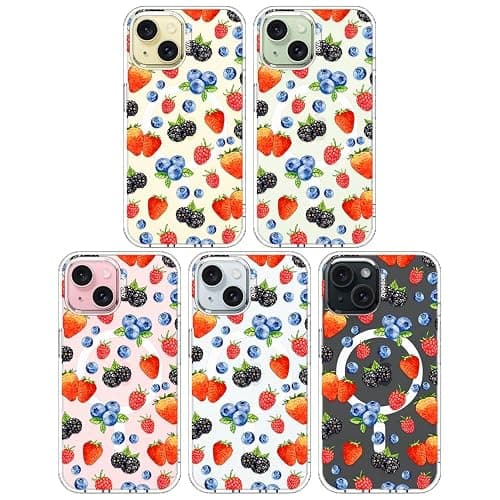 MOSNOVO for iPhone 15 Case, Compatible with Magsafe, Shockproof Military-Grade Protection 6.6ft Drop Tested, Magnetic Clear Phone Case for iPhone 15, Wild Berries Design thumbnail 3