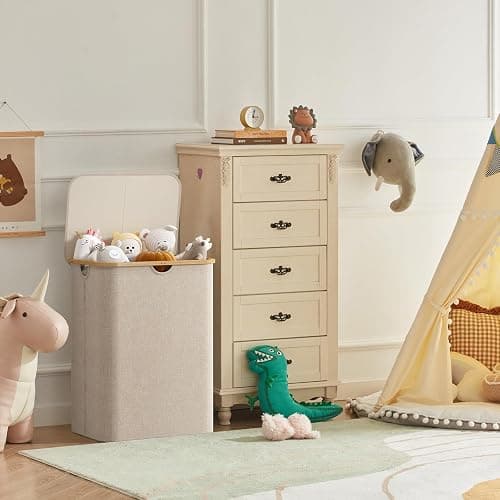 Lifewit 150L Laundry Basket with Lid, Clothes Hampers for Laundry with Bamboo Handles and 2 Removable Bag, Large Foldable Laundry Hamper for Bedroom, Bathroom, Dorm, Laundry Room, Beige thumbnail 9
