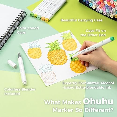 Ohuhu Alcohol Markers Brush Tip - 168-color Art Marker Set Double Tipped Alcohol-based Markers for Artist Adults Coloring Illustration- Brush & Chisel - Honolulu - Refillable Ink - Brush & Chisel thumbnail 7