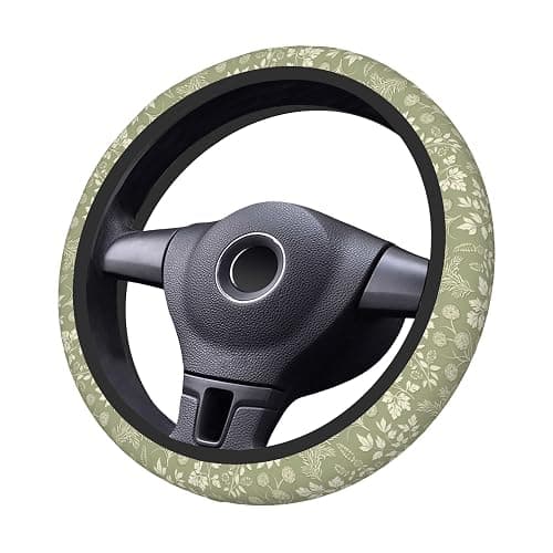 Green Leaf Plant Steering Wheel Cover for Women, Universal 15 inch Breathable Anti Slip Steering Wheel Covers for Cars, Auto, SUVs thumbnail 4