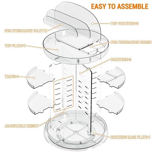 Yieach 360 Rotating Makeup Organizer for Vanity,Clear Spinning organizer and Make up organizers for Counter,Adjustable Lazy Susan Bathroom Organizer for Beauty Product and Skin Care Storage Carousel thumbnail 7