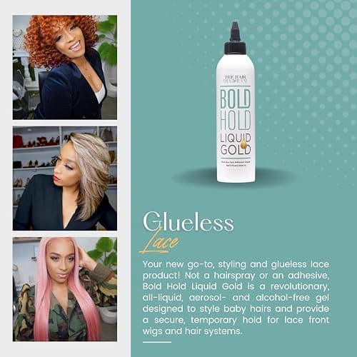 The Hair Diagram - Bold Hold Liquid Gold Reloaded - Glueless Lace Gel - Temporary Hold for Wigs and Hair Systems - Styling Agent for Baby Hairs - Non Toxic - Water Based Formula - 4oz thumbnail 5