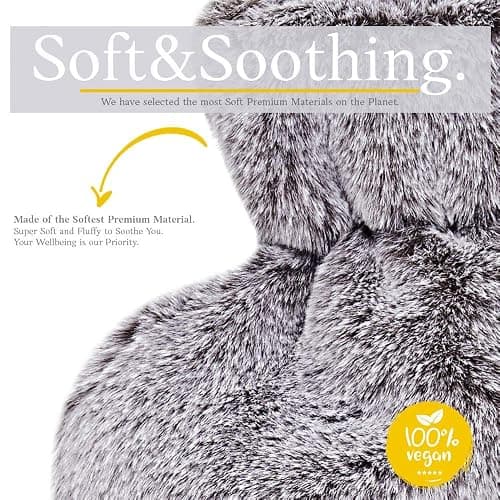 Bouillotte avec Housse en Peluche - Housse en Peluche Moelleuse et Douce - Grande Capacité 1,8 L - Bouillotte Eau Chaude pour Soulagement de la Douleur & Nuits Chaudes Cosy - Gris Clair thumbnail 2