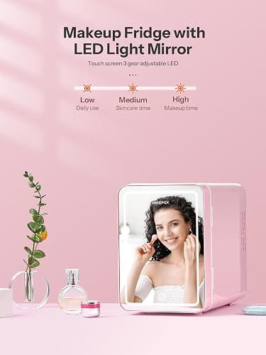 Skincare Fridge, 6L Makeup Mini Fridge With Dimmable LED Light Mirror for Bedroom, Car, Office & Dorm, Cooler & Warmer, Small Refrigerator for Cosmetics, Skin Care and Food (6L Mirror, Pink) thumbnail 2
