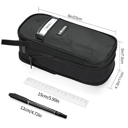 YOKUMA Pencil Case Pencil Pouch for Boys Big Capacity Pen Bag Box, Aesthetic College School Supplies for Student Teen Adults Preppy,Black thumbnail 3