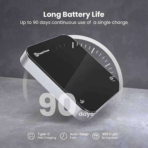 Rechargeable Mini Coffee Scale with Timer, Maestri House Espresso Scale, 2kg/0.1g Accurate Scale for Espresso and Pour-Over Coffee, Portable Digital Kitchen Scale with Automatic Timing（Black&Silver） thumbnail 5