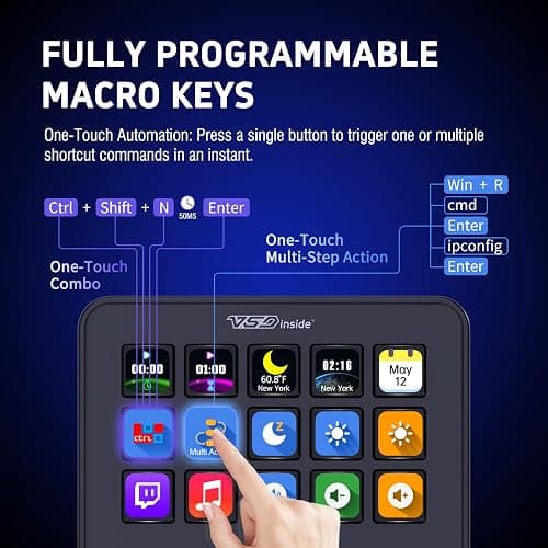 VSDINSIDE Macro Keypad, Stream Controller Deck Gaming Streaming Shortcut Keyboard, 18 Programmable Keys Customizable Visual AI Pad USB Soundboard for OBS, YouTube, Desk Office Setup, Laptop, PC, Mac thumbnail 2