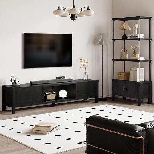 GOUUN 70 Inches Modern Black TV Stands for 65 75 Inches TV Media Console for Living Room Soft-Close Doors TV Entertainment Center with Cabinet Storage Wood Television Cabinet for Bedroom thumbnail 8