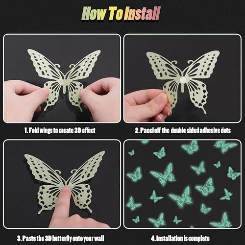 SAOROPEB Glow in The Dark 3D Butterfly 24 Pcs 3 Sizes, Luminous Butterfly Stickers for Ceiling or Wall, Glow in The Dark Party Supplies, Removable Luminous Stickers for Kids Babys Nursery (Green) thumbnail 8