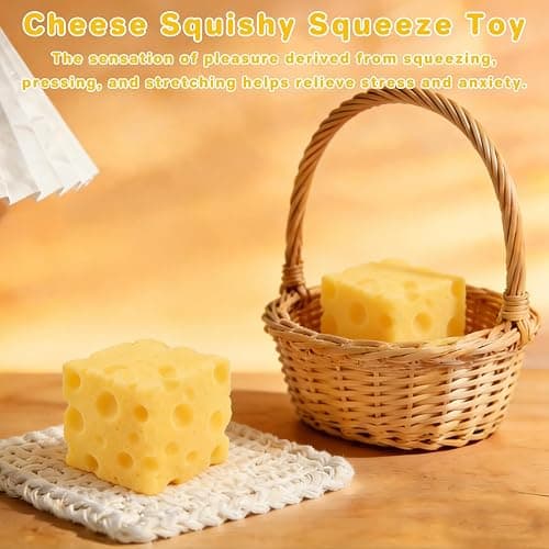 2Pcs ﻿Yellow Cheese Squeeze Toy, Soft Cheese Squishy Toy, Rebounding Sensory,Help for Relax,Focus, Sensory Cheese for & Adults, Cheese Cubes Squishy Toys,Stress Balls for Adults (2.4 in) thumbnail 3