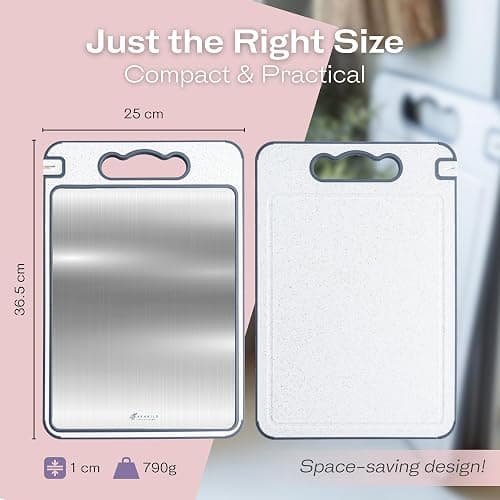 Non-Toxic Cutting Board – Double-Sided Stainless Steel & Wheat Straw – Dishwasher Safe, BPA-Free, Juice Groove, Built-In Knife Sharpener, Non-Slip – 14.4” x 9.8” Kitchen Chopping Board thumbnail 2