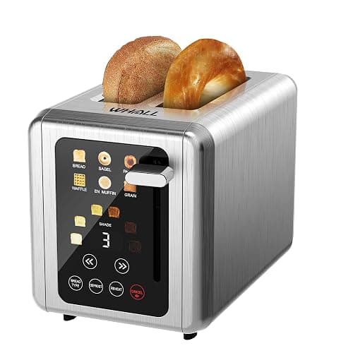 WHALL Touch Screen Toaster 2 Slice,Smart Digital Toaster with 1.5" Wide Slots,6 Shade Settings & 6 Bread Types,Memory Function,Countdown Timer,Brushed Stainless,Ideal Kitchen Gift & Essential - Image 1