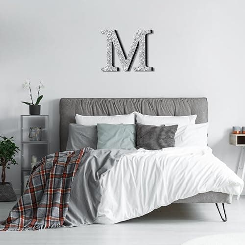 Qunclay Silver Crystal Diamond Bling Letters Crushed Diamond Decorations Wooden Glitter Letters with Screw and Hooks Rhinestone Gifts for Christmas Wedding Bedroom Wall Decor (8''l X 8''w,Letter M) thumbnail 5