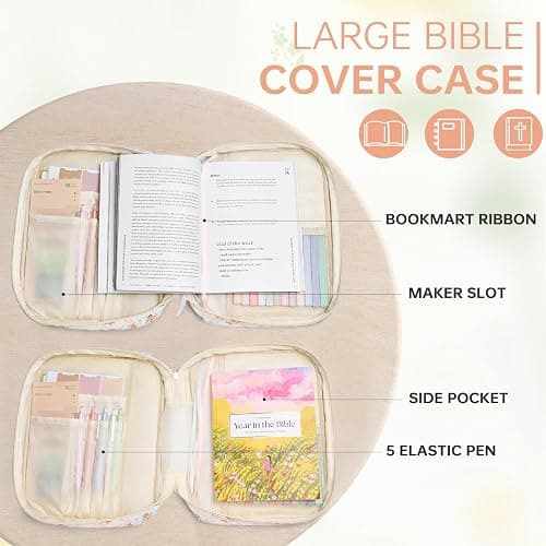 Bible Bag Cover Case for Women Study Supplies Kit Church Book Holder | Bible Study Supplies w/ Tabs Pens Portable Church Book Quilted Large Carrying Case Christian Gifts for Women Girls thumbnail 4
