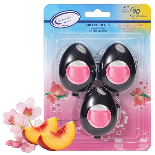 Air Jungles Car Air Freshener Vent Clip 3 Count, Honey Peach Scent, 4 ml Each, Long-Lasting Car Odor Eliminator, Easy Clip-On Design, Up to 90 Days Freshness for Cars, Trucks, and SUVs - Image 1