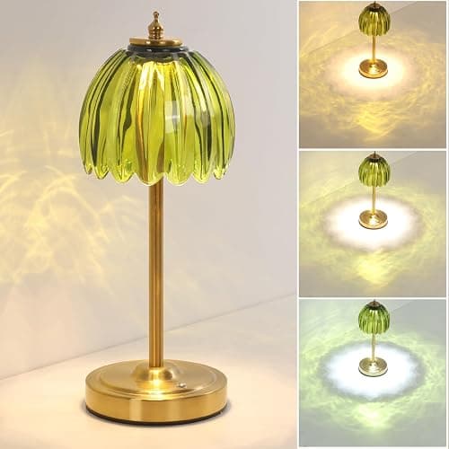 Shenmoyl Tulip Table Lamp with 5000mAh Battery & Touch Control, Cordless Small Table Lamp with 3 Colors, Dimmable Rechargeable Table Lamps for Living Room, Bedroom, Bedside, Nightstand (Green Tulip) - Image 1
