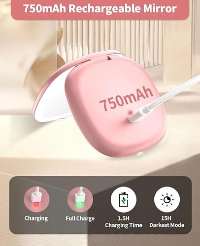 WOBSION Rechargeable Lighted Travel Makeup Mirror,1x/10x Compact Magnifying Mirror with Lights,Portable for Bag,4inch,Gift,Rose Gold thumbnail 7