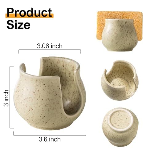 Zoeeker Ceramic Dish Sponge Holder, Sponge Caddy for Kitchen Sink Brush Organizer Scrub Dish Rack for Scrubbers, Bathroom, Sink, Yellow thumbnail 3