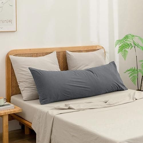 BESTOUCH 100% Washed Cotton Pillowcase for Hair and Skin Linen Feel Soft Comfortable Breathable 1 Pcs Pillow Case with Envelope Closure Solid Quiet Shade Grey Body 20x54 Inches thumbnail 2