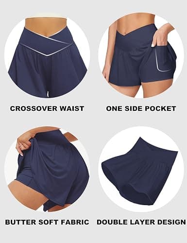 FireSwan Crossover Athletic Shorts for Women 2 in 1 Flowy Running Shorts with Pockets Spandex Butterfly Workout Tennis Skorts thumbnail 2