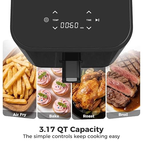 DUMOS 3 Qt Air Fryer, Compact Digital Airfryer with Auto Shut-Off, Fast Cooking for Quick Easy Meals, Space Saving Mini Air Fryer for Small Kitchens, Apartments & Singles thumbnail 5
