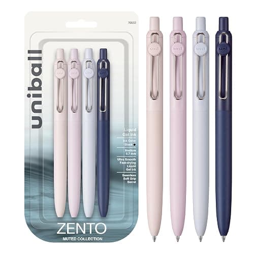 uni-ball Zento Gel Ink Rollerball Pens, 4 Black Medium Point Smooth Writing Pens, Colored Japanese Pens, Muted Colors - Image 1