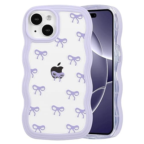 QLTYPRI Bow Case for iPhone 13/iPhone 14, Clear Cute Ribbon Bow Phone Case Curly Wavy Aesthetic Phone Case, Slim Soft Transparent Shockproof Protective Cover for Women Girls - Purple - iPhone 13/14 - Purple thumbnail 7