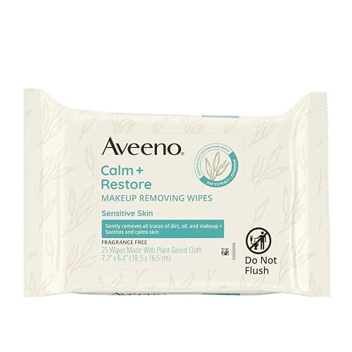 Aveeno Calm + Restore Unscented Makeup Remover Face Wipes, Fragrance Free Facial Cleansing Towelettes with Oat Extract & Calming Feverfew Leave Skin Feeling Soothed, Alcohol Free, 25 ct thumbnail 5