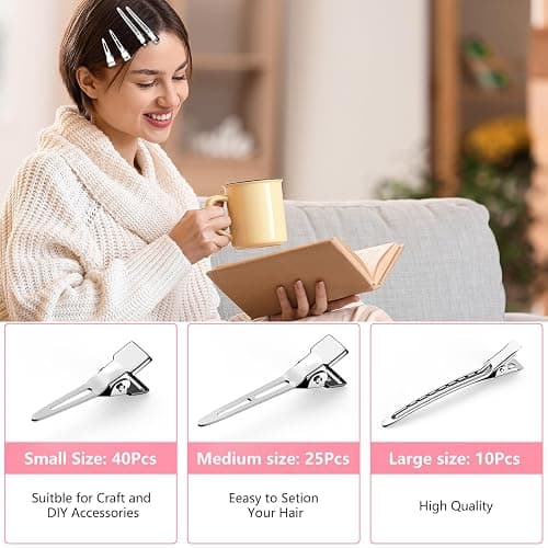 75pcs Duck Biled Hair Clips for Women, Duckbill & Metal Hair Clips for DIY Styling, Silver Hair Pins with Storage Case - Salon & Home Hair Accessories for Cutting, Rolling Long Hair thumbnail 7