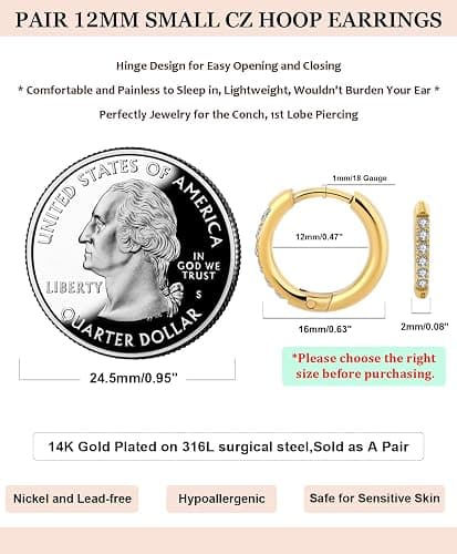 Small Hoop Earrings for Women Men,316L Surgical Steel Hinge Huggie Hoop Earrings fit Cartilage Helix Tragus Sung Conch 1st Lobe Hole Earlobe Lightweight Hypoallergenic Earrings thumbnail 3