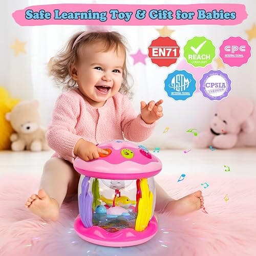 M SANMERSEN Baby Girl Toys 6-12 Months - Babies Ocean Rotating Projector Light Up Musical Toys for 12-18 Months Crawling Learning Tummy Time 1 2 Years Old Infant Boys Girls Pink thumbnail 8