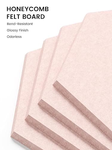 Fluxynara Hexagon Cork Board Alternative for Walls Decor-12-Pack Felt Bulletin Board Tiles,with 30 Pushpins,70 Adhesive Tabs for Office,Classrooms & Home Pin Board Felt Board-Pink thumbnail 3