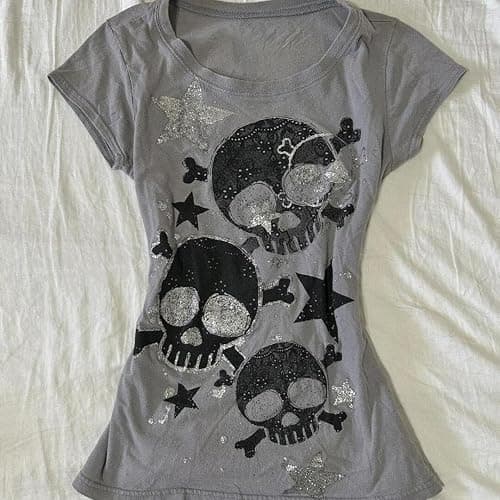 Y2K Grunge T-Shirt Vintage Skull Star Graphic Baby Tee Alt Punk Short Sleeve Crop Top 90s Harajuku Emo Streetwear thumbnail 2