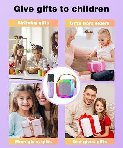 Mini Karaoke Machine Speaker for Kids Adults,Portable Bluetooth with 1-2 Wireless Microphones,Christmas Birthday Gifts Toys Girls Boys Ages 4, 5, 6,7, 8,9,10,11,12+ Years Old Toddler (Purple - 1 Mic) thumbnail 7