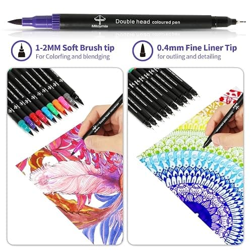 Mitoymia 24 Dual Tip Colouring pens,Colouring Books for Felt Tips for Adults, coloured drawing brush pens art pens Set markers thumbnail 4