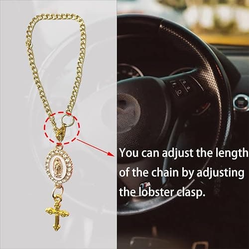 spansee Steering Wheel Rosary Charm Accessory, Catholic Rosary Hanging Pendant, Cross for Car, Steering Wheel Accessory with Virgin Mary Charm and Crucifix, Christian Gifts (Gold) thumbnail 4