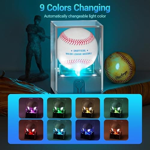 Leshein Baseball Display Case with Led Light, Light up Baseball Case for Display, Acrylic Baseball Holder Display Case, UV Protected Clear Baseball Stand Baseball Cube for Memorabilia Baseball Gifts thumbnail 3