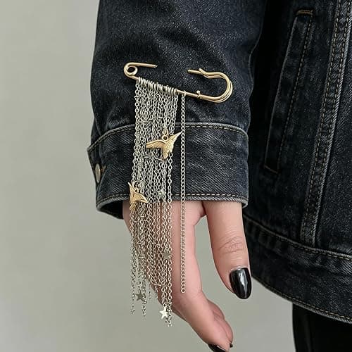 Hopodix Silver Tassel Chain Brooch Gold Safety Pin with Peace Dove Charm Brooch Vintage Lapel Pin Coat Suit Accessories Party Gift thumbnail 5