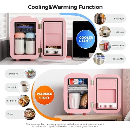 YASHE Mini Fridge, 4 Liter/6 Cans Portable Cooler and Warmer, AC/DC Power Small Fridge, Quiet Desk Skincare Fridge for Beauty Drinks Medicine, Mini Fridge for Bedrooms Office Dorm Car Travel, Pink thumbnail 3