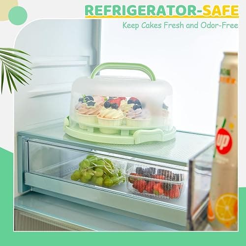 Ohuhu Cake Carrier with Handle, Portable Round Cake Box for 10 Inch Cake, Cake Storage Container with Cover Two Sided Base for Pies Nuts Fruit, Safe Storage & Transport, Great Gift Choice thumbnail 8