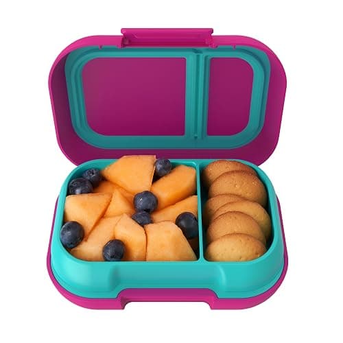 Bentgo Kids Snack - 2 Compartment Leak-Proof Bento Box Container for Snacks and Small Meals, Easy-Open Latch, Dishwasher Safe, BPA-Free for School, Daycare, & Sports - Ideal for Ages 3+ (Fuchsia/Teal) - Image 1