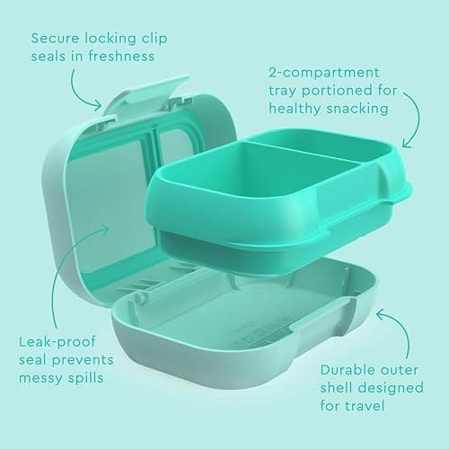 Bentgo Kids Snack - 2 Compartment Leak-Proof Bento Box Container for Snacks and Small Meals, Easy-Open Latch, Dishwasher Safe, BPA-Free for School, Daycare, & Sports - Ideal for Ages 3+ (Aqua) thumbnail 6
