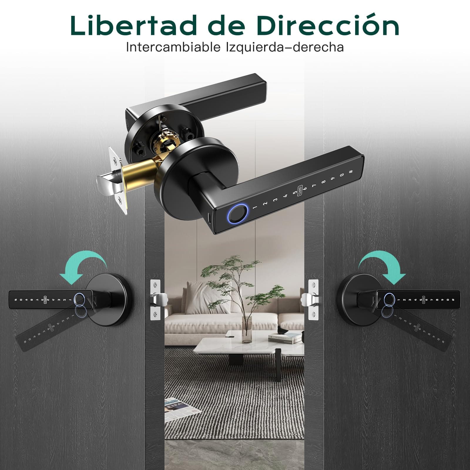 Cerradura Inteligente Electronica 5 en 1, 0.3s Desbloquear, Código de Privacidad, Huella Digital/Tarjeta IC/Contraseña/APP/Llave Mecánica, Fácil de Instalar, para Hogar, Oficina, Hotel thumbnail 4