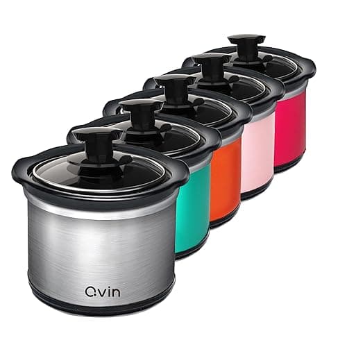 0.65-qt mini Round Slow Cooker, Fondue Melting Pot Warmer with Diswasher-safe Stoneware Crock, Glass Lid, Stainless Steel and black - 1 - Stainless Steel
